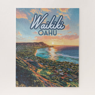 Waikiki Beach Honolulu Oahu Hawaii Retro Puzzle