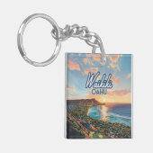 Waikiki Beach Honolulu Oahu Hawaii Retro Schlüsselanhänger (Vorderseite links)