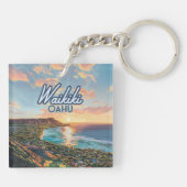 Waikiki Beach Honolulu Oahu Hawaii Retro Schlüsselanhänger (Rückseite)