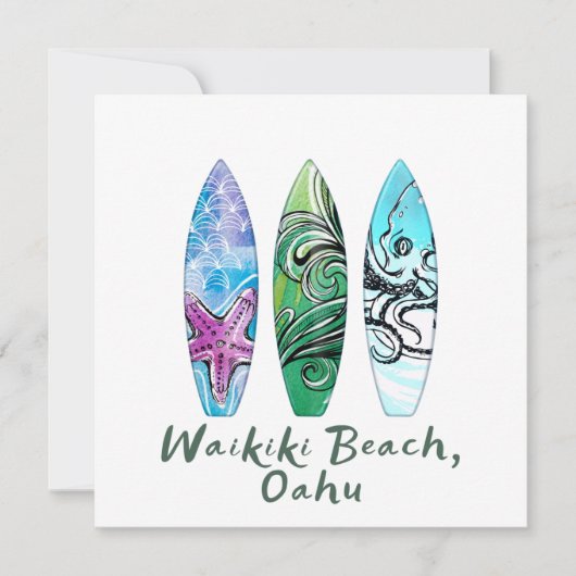 Waikiki Beach Oahu Aqui Surfboards Square (Vorderseite)