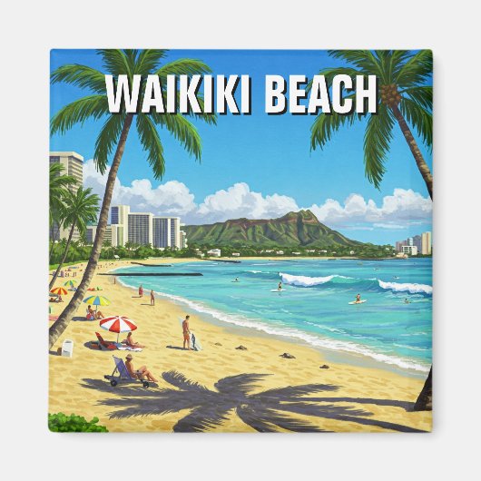 Waikiki Beach Oahu Hawaii Travel Magnet (Vorne)