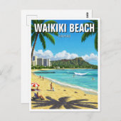 Waikiki Beach Oahu Hawaii Travel Postkarte (Vorne/Hinten)