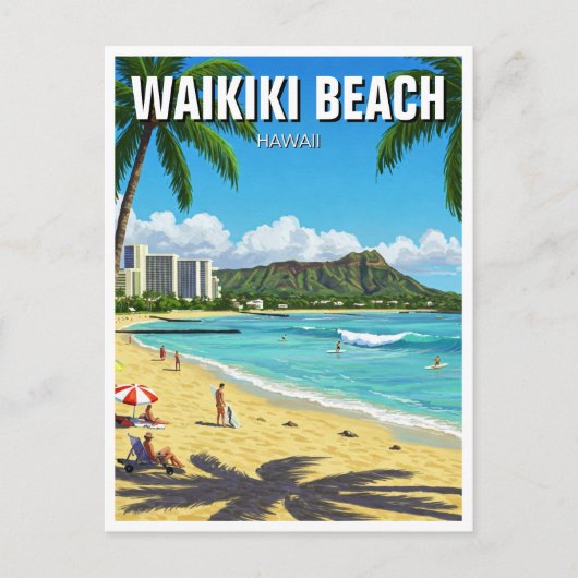 Waikiki Beach Oahu Hawaii Travel Postkarte (Vorderseite)