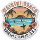 Waikiki Beach Retro Vignette Car Decal Aufkleber (Vorderseite)