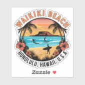 Waikiki Beach Retro Vignette Car Decal Aufkleber (Blatt)