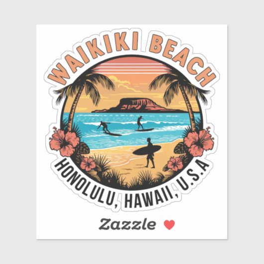 Waikiki Beach Retro Vignette Car Decal Aufkleber (Blatt)