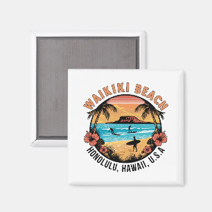 Waikiki Beach Retro Vignette Magnet