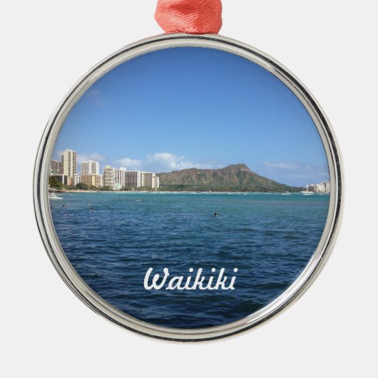 Waikiki Beach Silbernes Ornament (Vorne)
