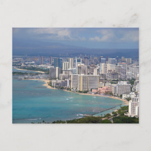 Waikiki Beach und Honolulu Skyline vom Diamond He Postkarte