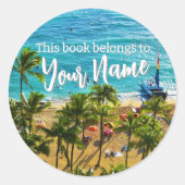 Waikiki"Dieses Buch gehört zu" individuell anpassb Runder Aufkleber (Vorderseite)