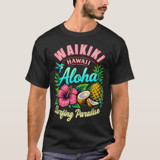 Waikiki Hawaii Aloha Surfen Paradies Hibiskus T-Shirt