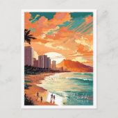Waikiki Hawaii Art Vintage Reise Illustration Postkarte (Vorderseite)