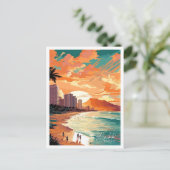 Waikiki Hawaii Art Vintage Reise Illustration Postkarte (Stehend Vorderseite)