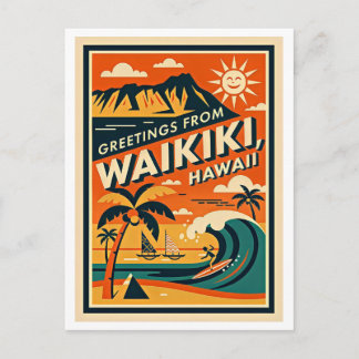 Waikiki Hawaii Retro Reise Postkarte