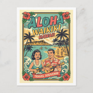 Waikiki Hawaii Retro-Reise Postkarte