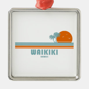 Waikiki Hawaii Sun Palm Trees Ornament Aus Metall