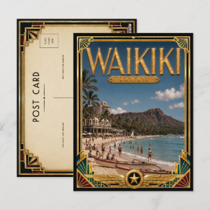Waikiki Hawaii Vintage Art Deco Golden Age Postkarte