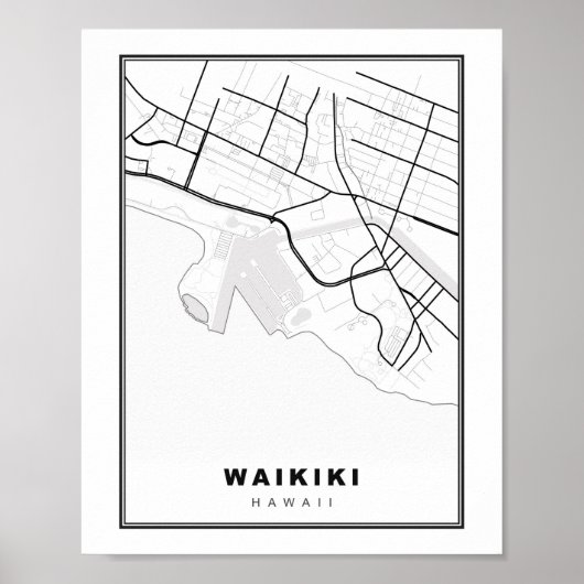 Waikiki Honolulu Karte Poster (Vorne)