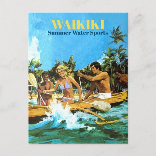 Waikiki, Sommerwassersport, Vintage-Reise Postkarte (Vorderseite)