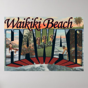 Waikiki Strand, Hawaii - große Buchstabe-Szenen Poster