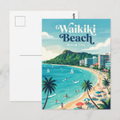 Waikiki-Strand Hawaii Postkarte (Vorne/Hinten)
