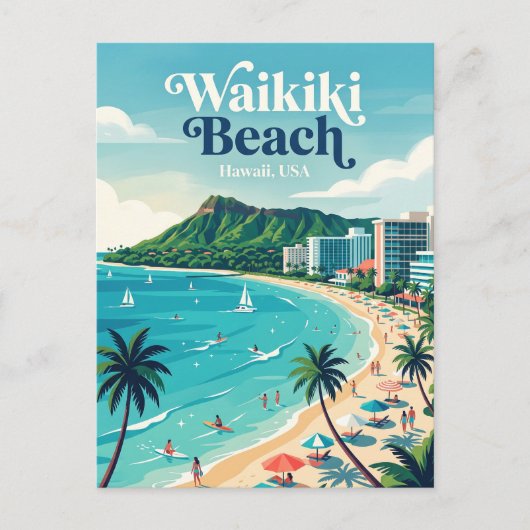 Waikiki-Strand Hawaii Postkarte (Vorderseite)