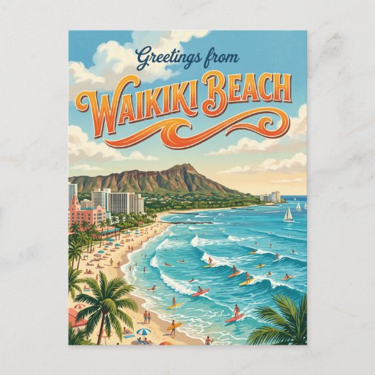 Waikiki-Strand Hawaii Postkarte (Vorderseite)