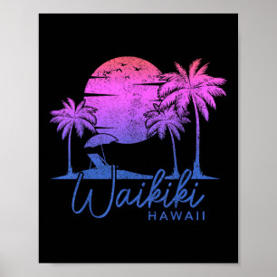 Waikiki-Strand Hawaii Surf Vintage Sonnenuntergang Poster