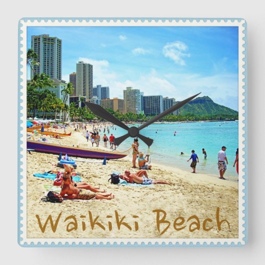 Waikiki Strand-Uhr Quadratische Wanduhr (Vorderseite)