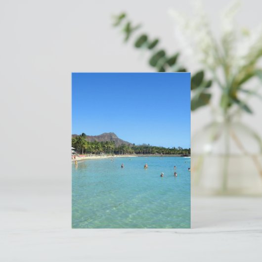 Waikiki Strand und Diamant-Hauptkrater, Hawaii Postkarte (Stehend Vorderseite)
