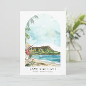 Waikiki Watercolor Save the Date Photo (Stehend Vorderseite)