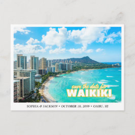 Waikiki Wedding Save the Date Skyline Postcard Postkarte