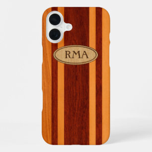 Waikokos Hawaiian Faux-Holz-Surfbrett-Monogramm iPhone 16 Plus Hülle