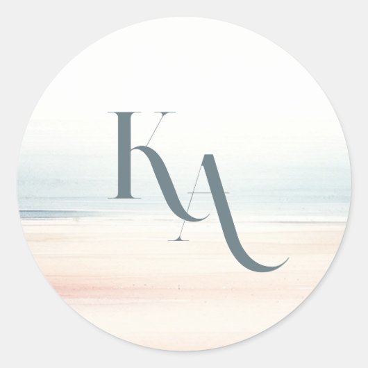 Wailea Wedding Monogram Runder Aufkleber (Vorderseite)