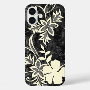 Waimanalo Hawaiian Hibiskus Batik Black iPhone 16 Plus Hülle