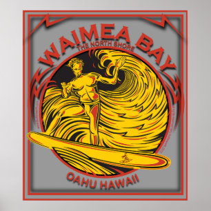 WAIMEA BAY NORTH SHORE HAWAII SURFEN POSTER