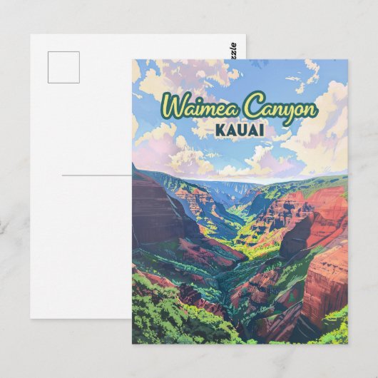 Waimea Canyon Kauai Hawaii Landscape Retro Postkarte (Vorne/Hinten)
