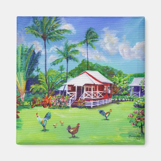 Waimea Plantation Hütte Nummer 49 Rotes Haus Magnet (Vorne)