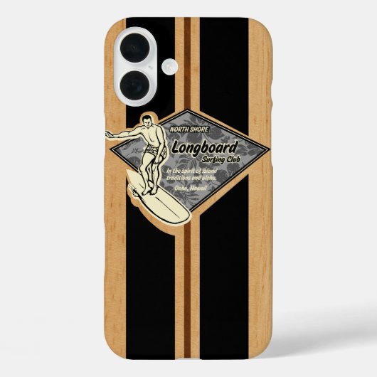 Waimea Surfboard Hawaiian Imitats Wood Black Case-Mate iPhone Hülle (Rückseite)