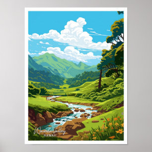Waimea Valley Hawaii Reise Vintage-Illustration Poster
