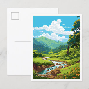 Waimea Valley Hawaii Reisen Vintage Illustration Postkarte