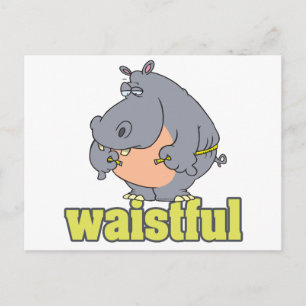 Waistful diet hippo pun cartoon measuring waist postkarte