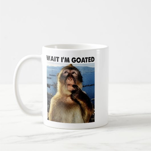 Wait I'm Goated Y2k Funny Thinking Monkey Meme Bra Kaffeetasse (Links)