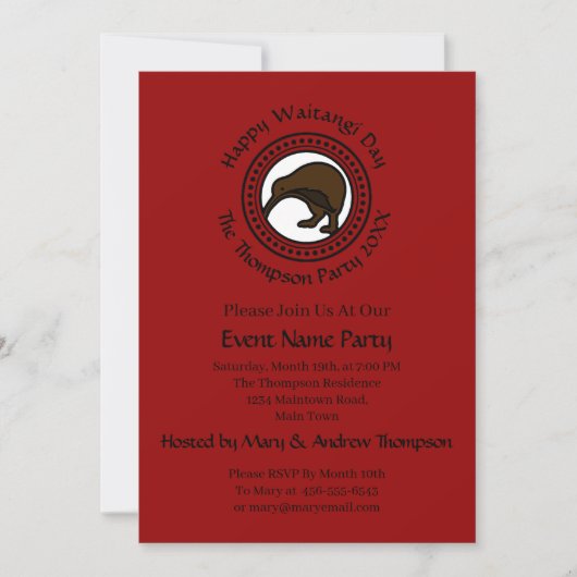 Waitangi Day kann Text bearbeiten Neuseeland Einladung (Vorderseite)