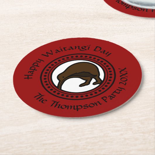 Waitangi Day kann Text bearbeiten Neuseeland Runder Pappuntersetzer (Angewinkelt)