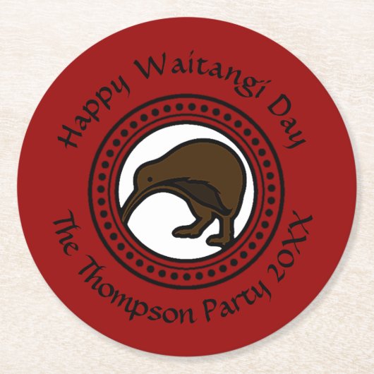 Waitangi Day kann Text bearbeiten Neuseeland Runder Pappuntersetzer (Vorderseite)