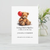 Waiting With So Much Love Teddy Bear & Red Balloon Einladung (Stehend Vorderseite)