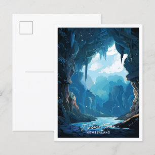 Waitomo-Höhlen Neuseeland Reise Illustration Postkarte