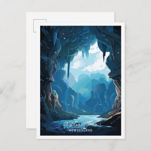 Waitomo Höhlen Neuseeland Reiseillustrierung Postkarte (Vorne/Hinten)
