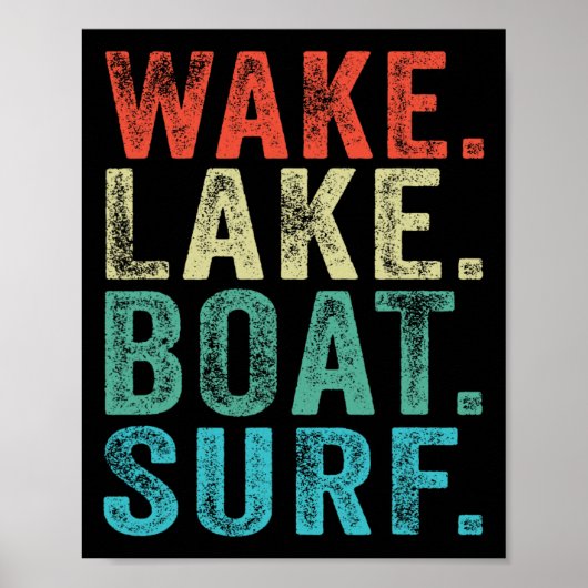 Wake Lake Boot Surf Surfen Surfboards Strand Retro Poster (Vorne)